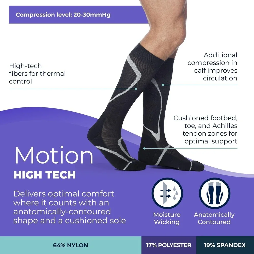 Sigvaris‎ Motion High Tech Knee High Compression Socks 20-30mmHg Unisex Black